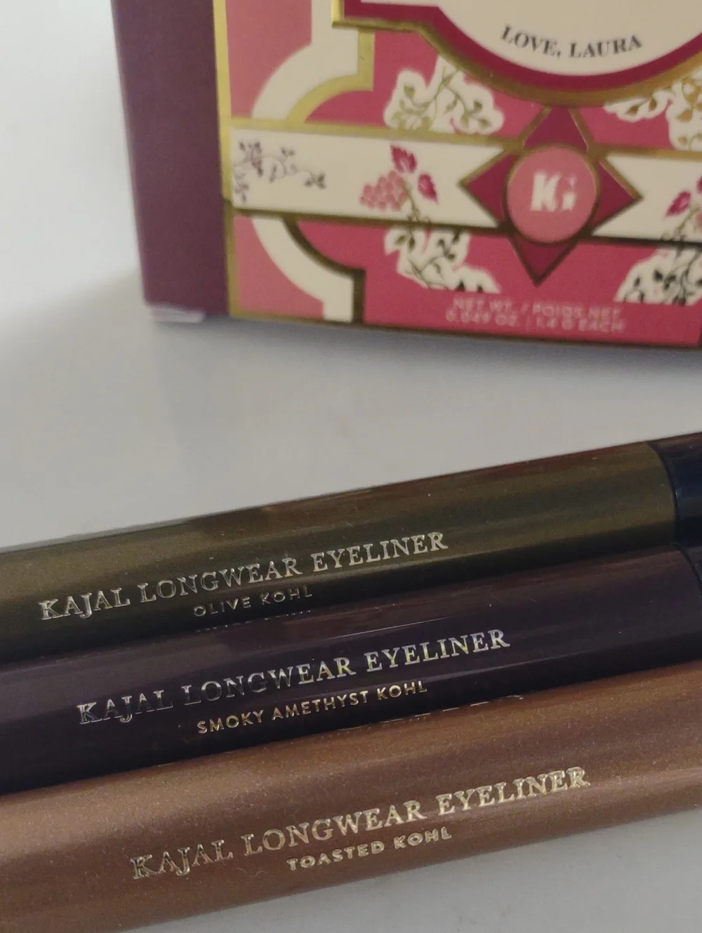 3 Laura Geller Kajal Longwear Eyeliners:Olive Kohl,Smokey Amethyst, Toasted Kohl